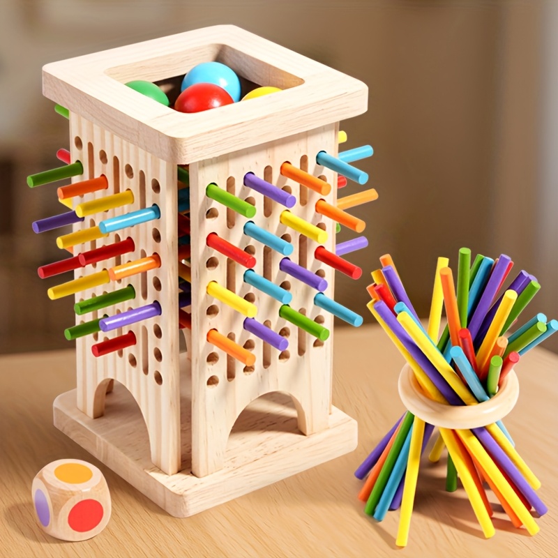 Party Games Kids Indoor - モンテッソーリ木製ボードゲーム カラフルなスティック サイコロゲーム 数学学習おもちゃ 細かい運動能力を養うおもちゃ 子供用