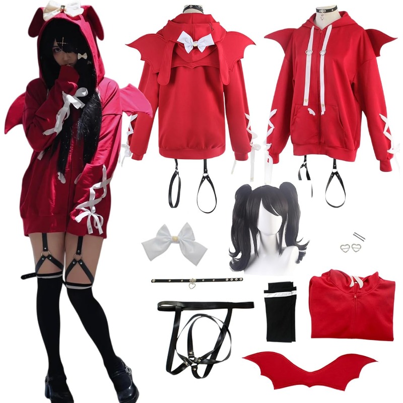 Party Games Girls - ゲームレインアメコスチュームアンカーガールズコスプレレッドフード付きパーカー悪魔の翼アクセサリー付きフルセット女性用テーマパーティー