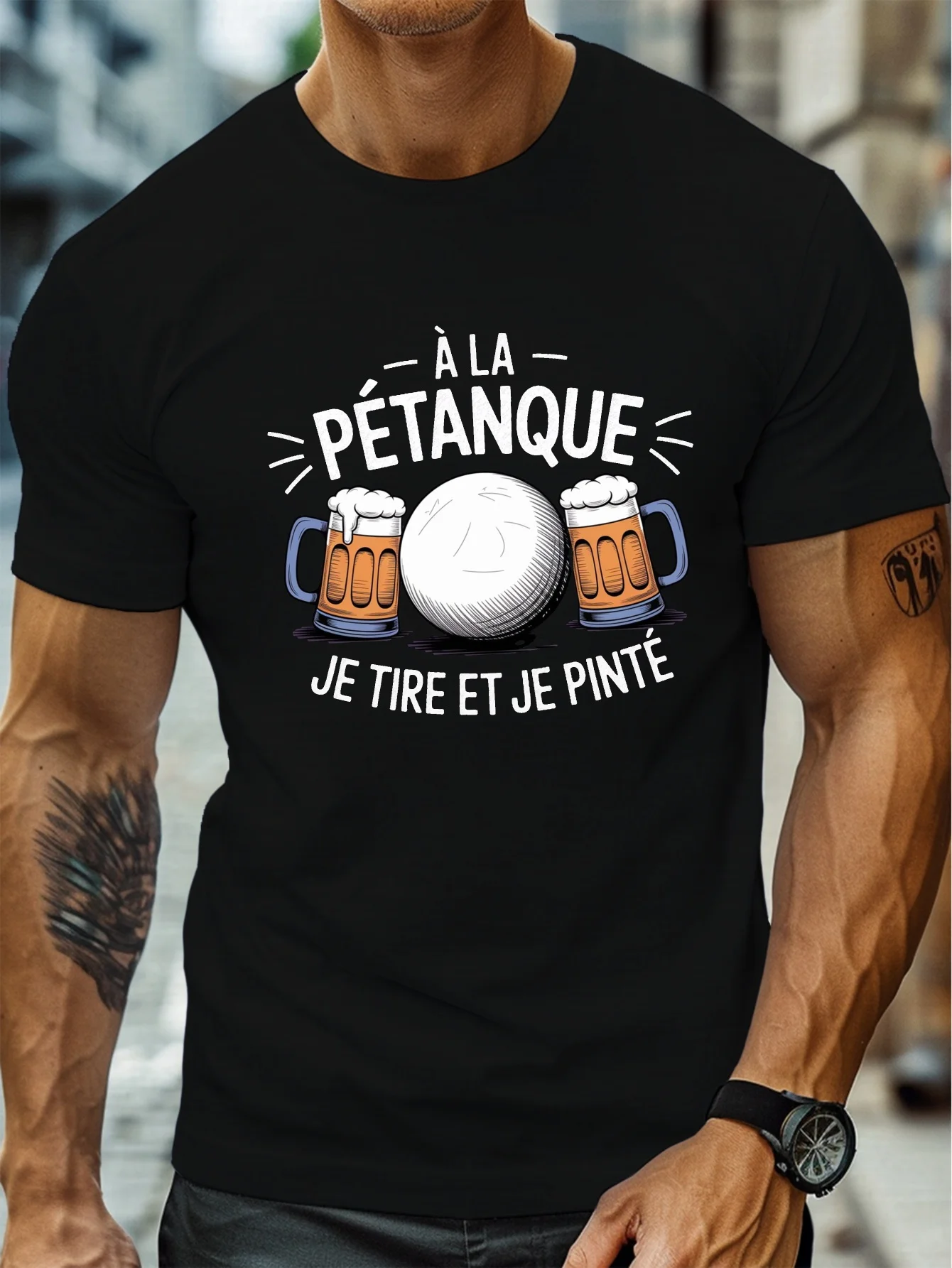 ファッションメンズペタンクビール面白いグラフィックTシャツ  - Party Games Quotes Short のレビューと価格