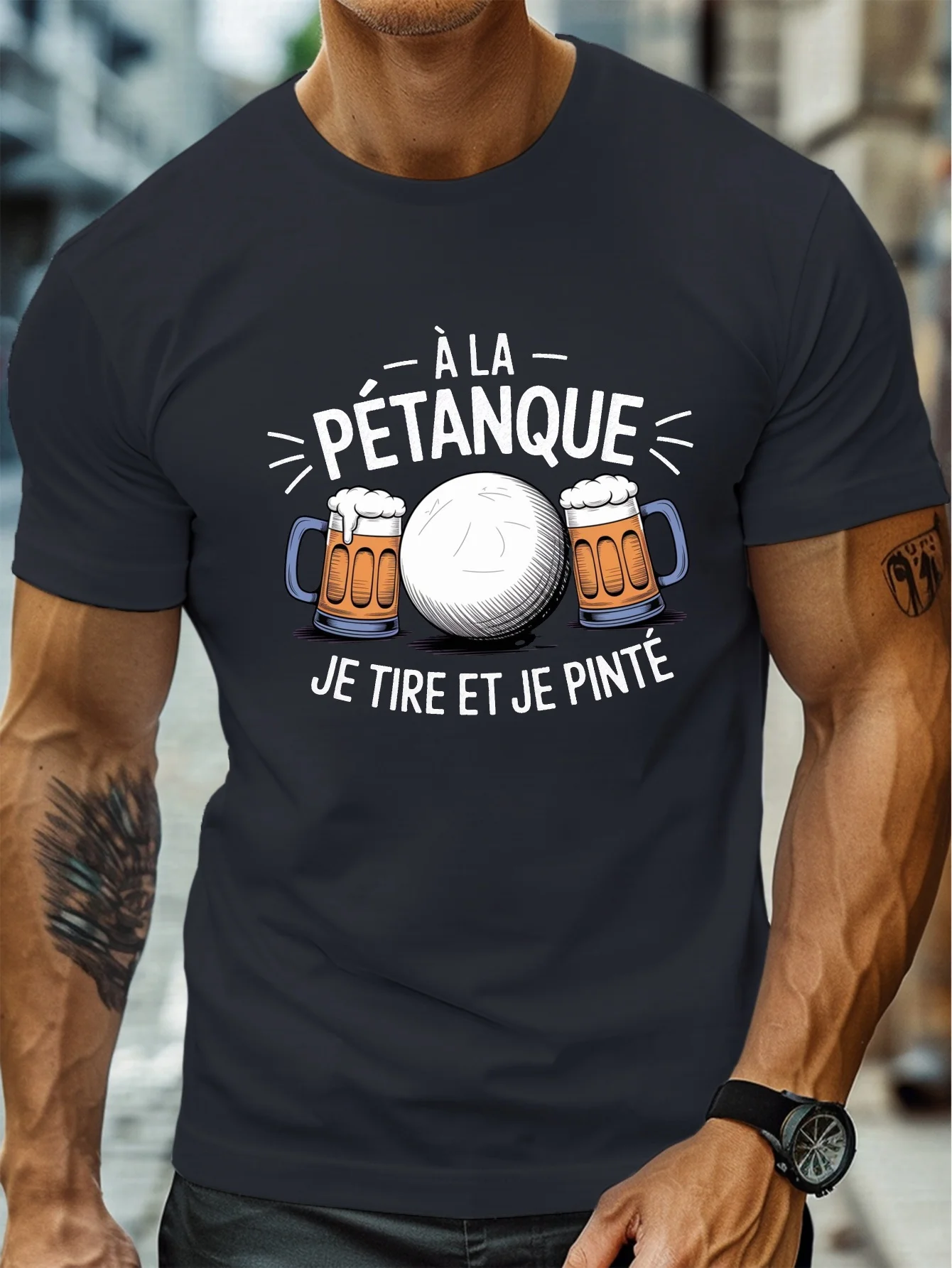 ファッションメンズペタンクビール面白いグラフィックTシャツ  - Party Games Quotes Short のレビューと価格